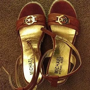 Michael Kors Girls Honey Brown Wedge Sandals Sz 3